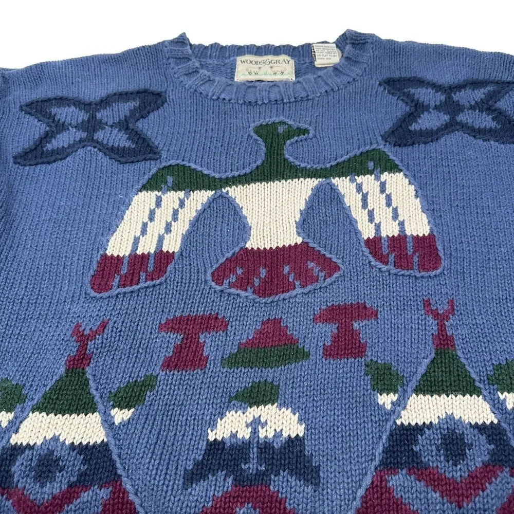 WOODS & GRAY Vintage Crewneck‎ Sweater Aztec Southwest Ramie Cotton Size Large